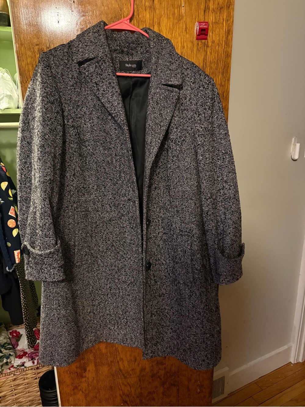 Style & Co. Black & Gray Tweed Pea Coat
